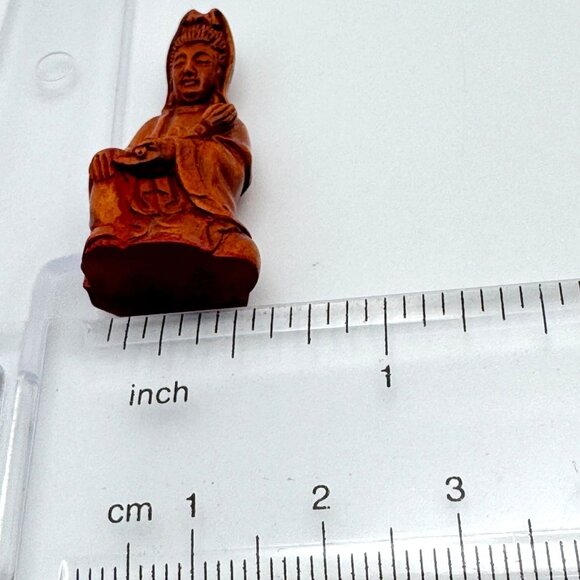 Ojime Bead Netsuke Kuan Yin Guanyin Quan Yin Hand-Carved Boxwood Signed Figurine - Picture 2 of 8